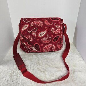 Vera Bradley Red Pink Paisley Quilted Messenger Bag Boho Hippie